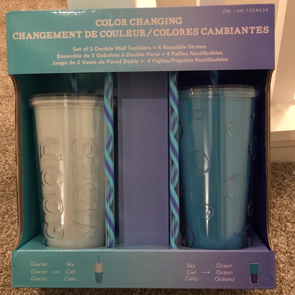 Color changing tumblers good vibes polka dot blue
